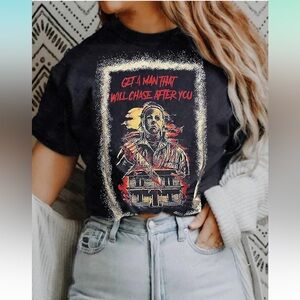 NEW, Michael Myers Shirt Black Get A Man That Will Chase After You Halloween